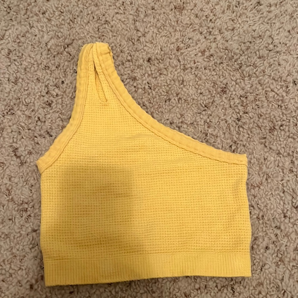 Out from under yellow one shoulder top